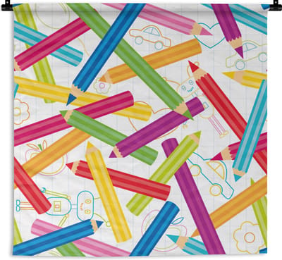Wandkleed - Wanddoek - Potlood - Patronen - Regenboog - 90x90 cm - Wandtapijt