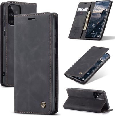 Casemania Hoesje Geschikt voor Samsung Galaxy A04S & M13 Charcoal Gray - Dunne Portemonnee Book Case - Slim Wallet Case met Pasjeshouder