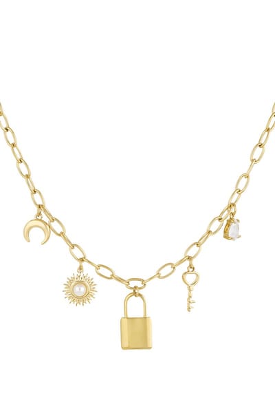 Key to my heart ketting - Goud kleur - RVS - necklace - slotje - maan - cadeau - tijdloos