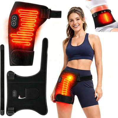 KZQ Draagbare heupverwarmer met vibratie en elektrische warmte - Instelbare warmtetherapie voor heup dij en billen - Met dubbele stroomopties voor thuis kantoor en fitness - Zwart