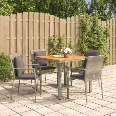 vidaXL - 5-delige - Tuinset - met - kussens - poly - rattan - grijs