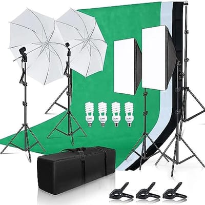Fotostudioset met Achtergrondsteun, Greenscreen Set en Softbox Verlichting