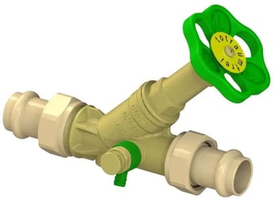 Schlösser Armaturen JS Vrijstroomventiel, met persaansluiting (buitendraad) MULTI, met aftapping, met niet-stijgende spindel, DN20, persdiameter 22mm, DVGW gekeurd, 0015872200001