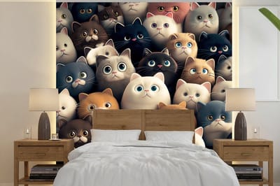 Behang - Fotobehang Katten - Dieren - Poes - Design - Meiden - Jongens - Breedte 240 cm x hoogte 240 cm