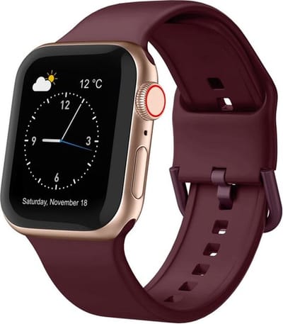 By Qubix - Geschikt voor Apple Watch bandje - Soft siliconen bandje met gespsluiting - Bordeaux - Geschikt voor Apple Watch 44mm / 45mm / 46mm / 49mm (Ultra 1,2 en 3) - Smartwatch bandje