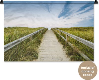 Wandkleed - Wanddoek - Strand - Pad - Lucht - 90x60 cm - Wandtapijt
