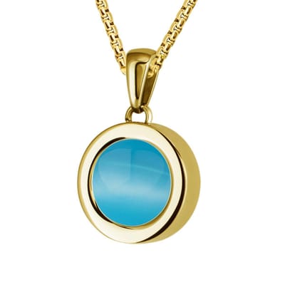 Quiges 12mm Mini Munt Hanger Goudkleurig RVS Glans met Cateye Blauw Munt en Ketting Ankerketting 42-46cm - SLSHS454