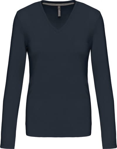 Kariban Dames t-shirt V-hals lange mouwen K382 - Navy - 3XL