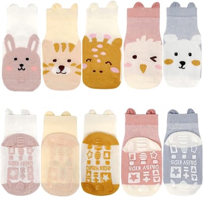 Famanu – Antislip peutersokken, set van 5 paar met dierenprint voor baby's en peuters, ideaal voor de zomer
