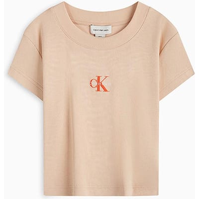 Calvin Klein Vitality Shorty côtelé Coupe slim Épaules dénudées Manches courtes T-shirts Femme 47AB802-RM7 XS beige