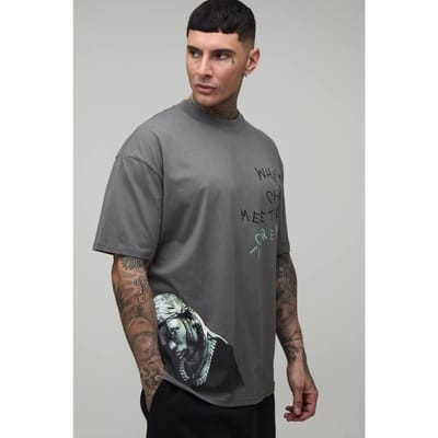 Lang Oversized Travis Scott Licentie Bedrukt T-shirt | Charcoal | Size Small