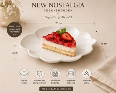 Schäfer Nostalgia Gebaksborden – 23x20x3 cm – Keramische Dessertborden– Wit – Vintage Design