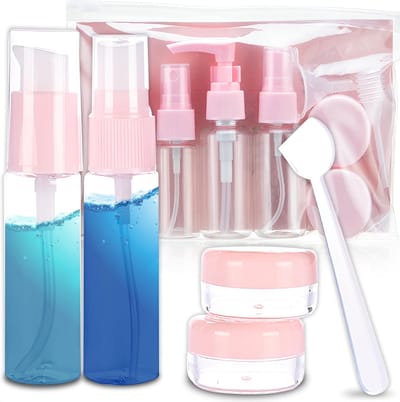 Thijox - 10 Stuks Reisflessenset - Lege Cosmetica Flessen Voor Handbagage - Plastic Vloeistof Flessen 60ml, Sproeier 50ml, Pompfles 50ml - Ideaal Voor