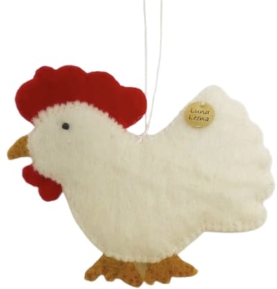 Luna-Leena duurzame hanger kip (plat) - gebroken wit - vilt wol - handgemaakt in Nepal - kippen hanger - paas decoratie - cadeau - easter gift - chicken hanger - egg cosy - pasen