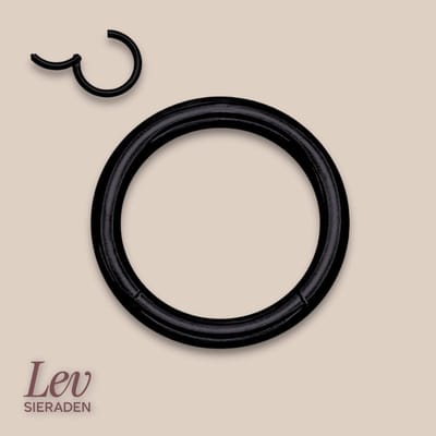 Titanium Zwarte Click Ring 1.6 mm x 12 mm - Piercing - neuspiercing - tragus piercing - Oorpiercing - Segment ring tepel navel