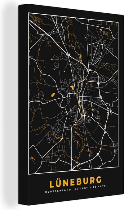 Canvas Schilderij Goud – Duitsland – Plattegrond – Gold – Stadskaart – Kaart – Lüneburg - 20x30 cm - Wanddecoratie