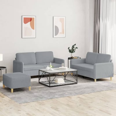vidaXL - 3-delige - Loungeset - met - kussens - stof - lichtgrijs