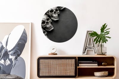 WallCircle - Wandcirkel - Muurcirkel - Skelet - Doodshoofden - Schedels - Zwart - Aluminium - Dibond - 60x60 cm - Binnen en Buiten
