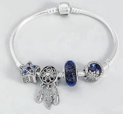Fler® | Bedelarmband met 4 charms | Armband Zilver | Zilveren armband | geschikt voor alle populaire bedelcollecties | Vlinder sluiting | Elegante dames armband | Maat 21