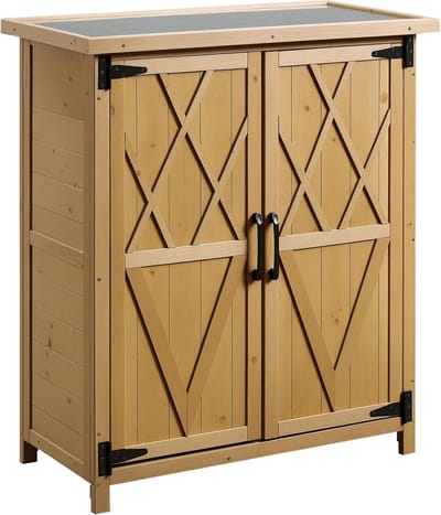 Houten Tuinhuisje met 2 Deuren en 3 Planken - Gepoedercoat Dak - 75x40x90 cm