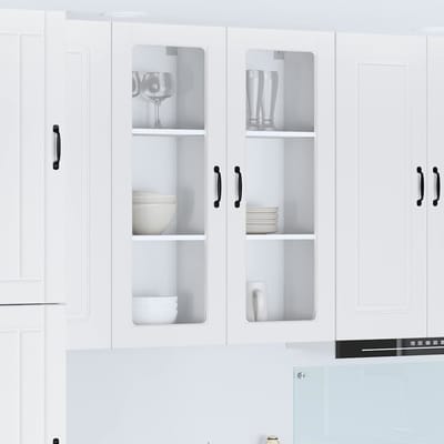 vidaXL - Wandglas - Kasten - PORTO - Wit - 40 - x - 31 - x - 100 - cm - Bewerkt - hout