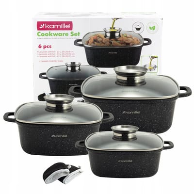 Kamille Pannenset 6 Delen - Geschikt voor Inductie & Oven - Marmercoating