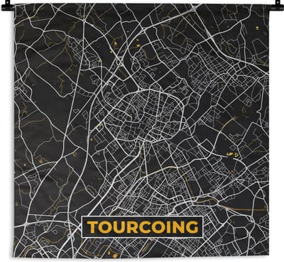 Wandkleed - Wanddoek - Kaart – Tourcoing - Plattegrond – Frankrijk – Stadskaart - 180x180 cm - Wandtapijt