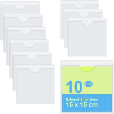Set van 10 Zelfklevende Kaarthouders Transparant PVC Rechthoekig 15x15 cm voor Labels en Identificatie