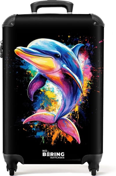 NoBoringSuitcases.com® - Kinderkoffer meisje - Dolfijn met kleurrijke graffiti - Kindertrolley meisjes - Handbagage koffer lichtgewicht - Reiskoffer trolley kinderen - Rolkoffer met wieltjes - Past binnen 55x40x20 en 55x35x25