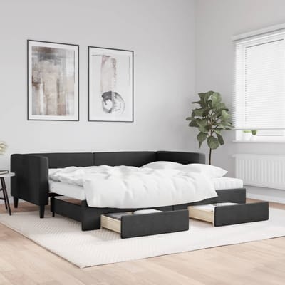 vidaXL - Slaapbank - met - onderschuifbed - en - lades - 90x190 - cm - stof - zwart