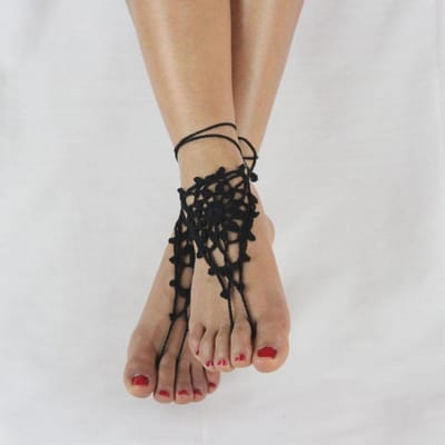 Gehaakte Blote Voet Sandalen Enkelband Blote Voet Sandalen Voetsieraad, Steampunk Victoriaans Kant beige