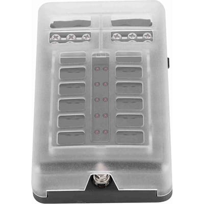 12-weg 24 stuks steekzekering 1 in 12 uit met LED-indicator zekeringhouder box blok voor auto vrachtwagen boot gray