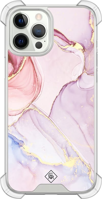 Casimoda® hoesje - Geschikt voor iPhone 12 Pro - Marmer roze paars - Shockproof case - Extra sterk - Siliconen/TPU - Paars, Transparant