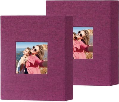 Klein Fotoalbum met 50 Compartimenten, Geschikt voor 100 Verticale Foto's van 10x15 cm, Ideaal voor Familie, Bruiloften en Babyherinneringen (Paars)
