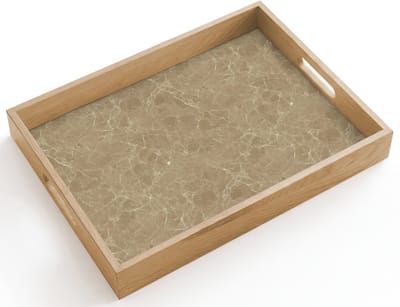 Dienblad hout 40x30 cm - Schootdienblad - Beige - Marmer - Witte aders - Borrelplank rechthoek - Plateau dienbladen