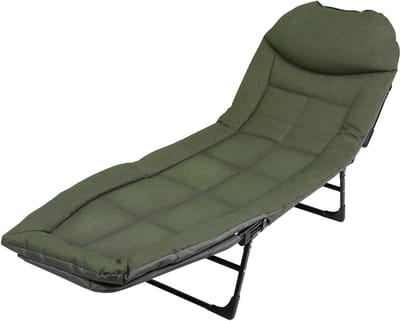 Veldbed Camping bed Logeerbed 195x65x32cm Strandbed Versterkt 6-Poots Stevig Kussen Inklapbaar ciemnozielony Ideaal voor Tuin, Kamperen & Reis