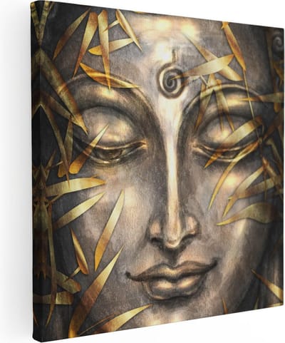 Artaza Canvas Schilderij Boeddha Gezicht - 30x30 cm - Klein - Wanddecoratie Mandala - Muurdecoratie Spiritueel - Kamer Accessoires
