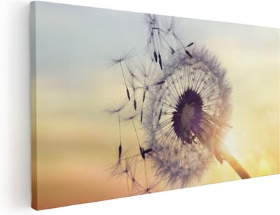 Artaza Canvas Schilderij Paardenbloem - 40x20 cm - Klein - Wanddecoratie Zonsondergang - Muurdecoratie Natuur - Decoratie Woonkamer