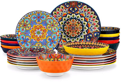 Serviesset - Bohemian Stijl - 6 Persoons Servies - Porselein - Dinerborden - Dessertborden - Ontbijtkommen - Soepkommen - 24-delige Set