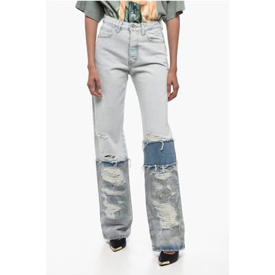 Boyfriend Fit Denim van katoen met contrasterende banden, 24 cm in lichtblauw