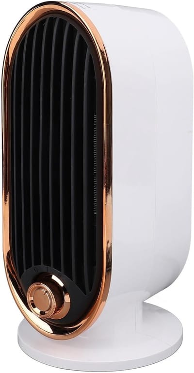 Elektrische kachel, Mini-verwarmingsventilator, dubbele warme en koude verticale draagbare desktop, stil kantoorgebruik, persoonlijke ruimteverwarmer en koeler for binnen, thuis, kamer, bureau