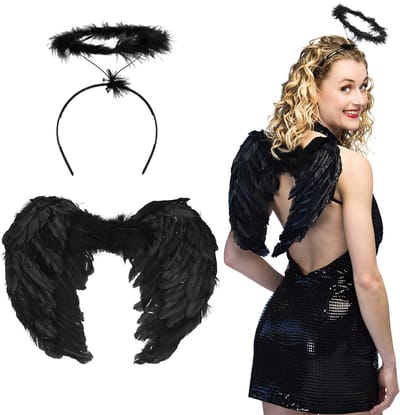 Boland - Set Engel promo zwart Zwart - Volwassenen - Vrouwen - Engel - Fantasy - Cosplay - Carnaval - Themafeest