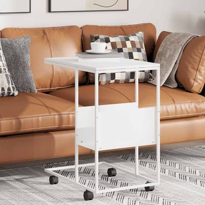 vidaXL - Bijzettafel - met - wieltjes - 55x36x63,5 - cm - bewerkt - hout - wit