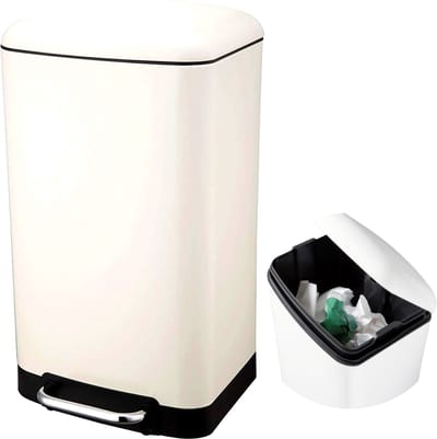 Prullenbak - Pedaalemmer - Afvalbak - Afvalemmer - 30 Liter - Metaal - Wit - 34.5x32.5x61.5cm