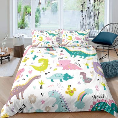 Dekbedovertrek met dinosaurussen Schattige dinosaurussen Cartoon Dierenthema Beddengoedset Voor Kinderen Tieners Tweepersoons Queen King Size Polyester Dekbedovertrek EU Double(200x200cm)