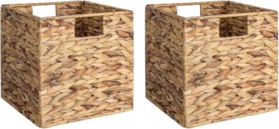 Opvouwbare Rotan Mandjes met Verwijderbare Voering, Rotan Opbergmand met Ingebouwde Handvatten voor Woonkamer, Voorraadkast, 27x27 cm, 2-Pack