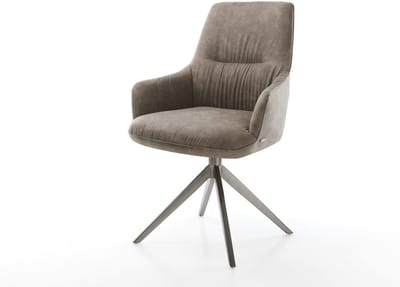 Eetkamerstoel Zelia-Flex met armleuning kruisframe breed grafiet microvelours taupe vintage 360° draaibaar rocker-functie pocketveer kern