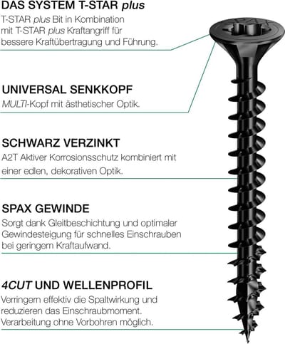 Famanu – Universele schroeven 3,5 x 30 mm verzonken kop volledige schroefdraad zwarte afwerking set van 200 stuks voor hout en interieur