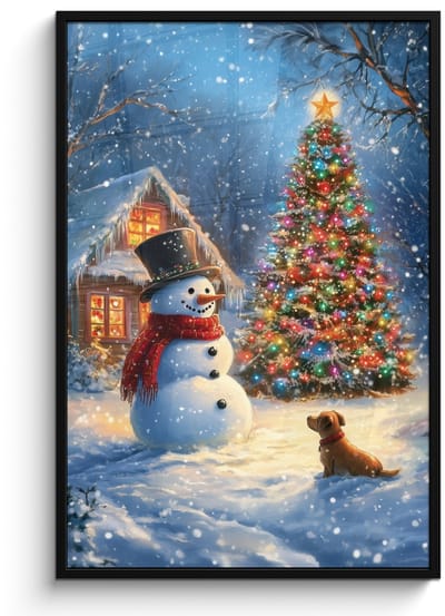 Poster in lijst - Fotolijst 80x120 cm - Posters - Kerstwonder - Winteravond - Kleurrijk - Posterlijst zwart - Decoratie - Wanddecoratie woonkamer - Muurdecoratie slaapkamer - Kerstversiering - Kerstdecoratie voor binnen - Kerstmis