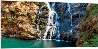 Dibond - Stromende Waterval met Helder Water - 200x100cm Foto op Aluminium (Met Ophangsysteem)